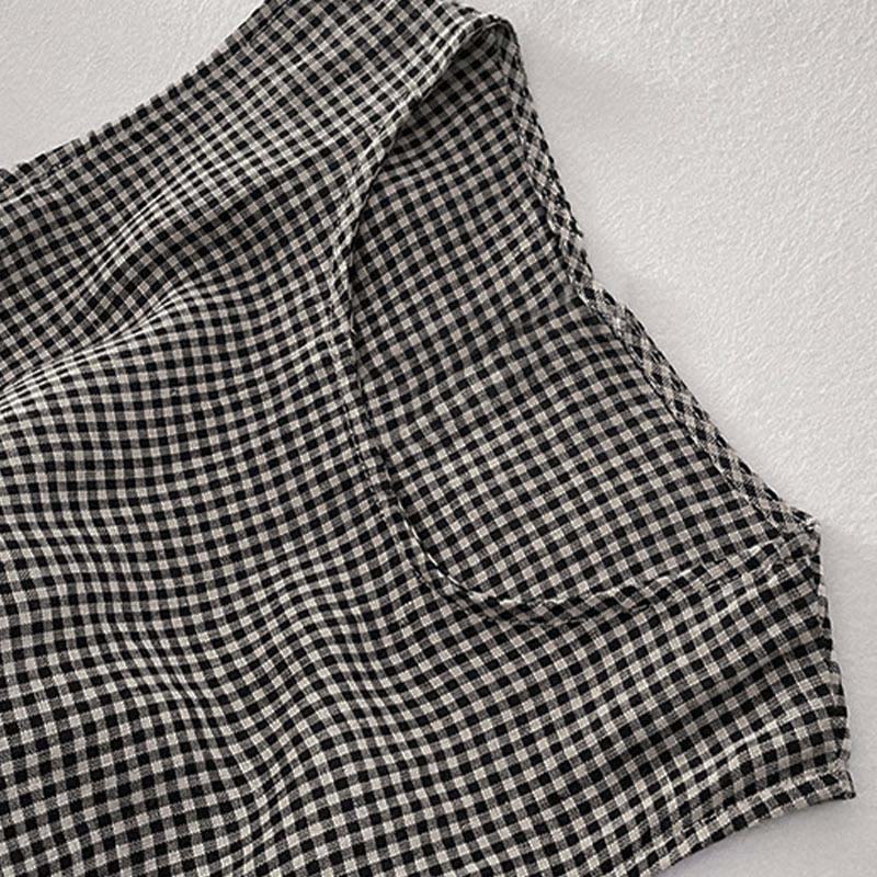 Robe midi Buddha Stones à carreaux faite main en coton sans manches avec poches - image 10