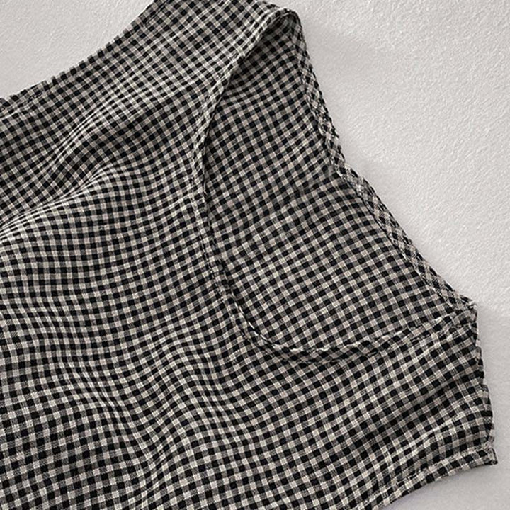 Robe midi Buddha Stones à carreaux faite main en coton sans manches avec poches - image 10
