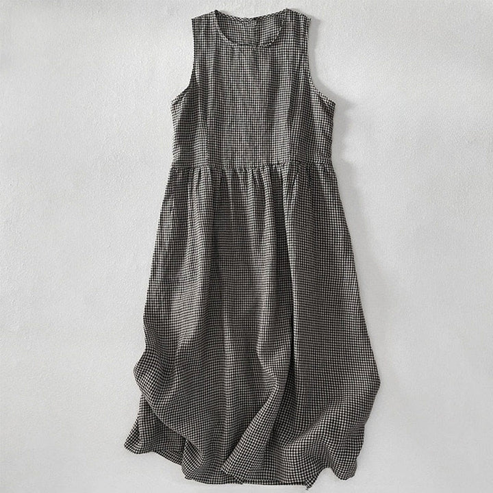 Robe midi Buddha Stones à carreaux faite main en coton sans manches avec poches - Gris sombre - US16，UK/AU20，EU48 (3XL) - image 9