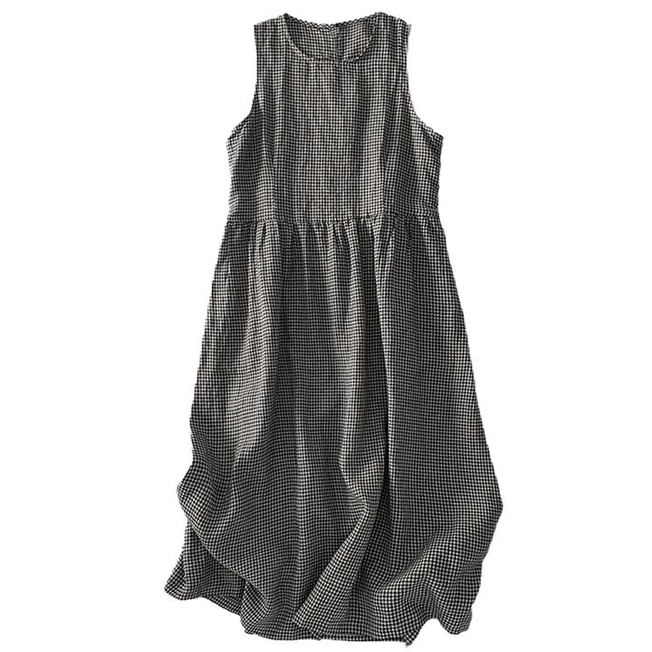 Robe midi Buddha Stones à carreaux faite main en coton sans manches avec poches - image 16