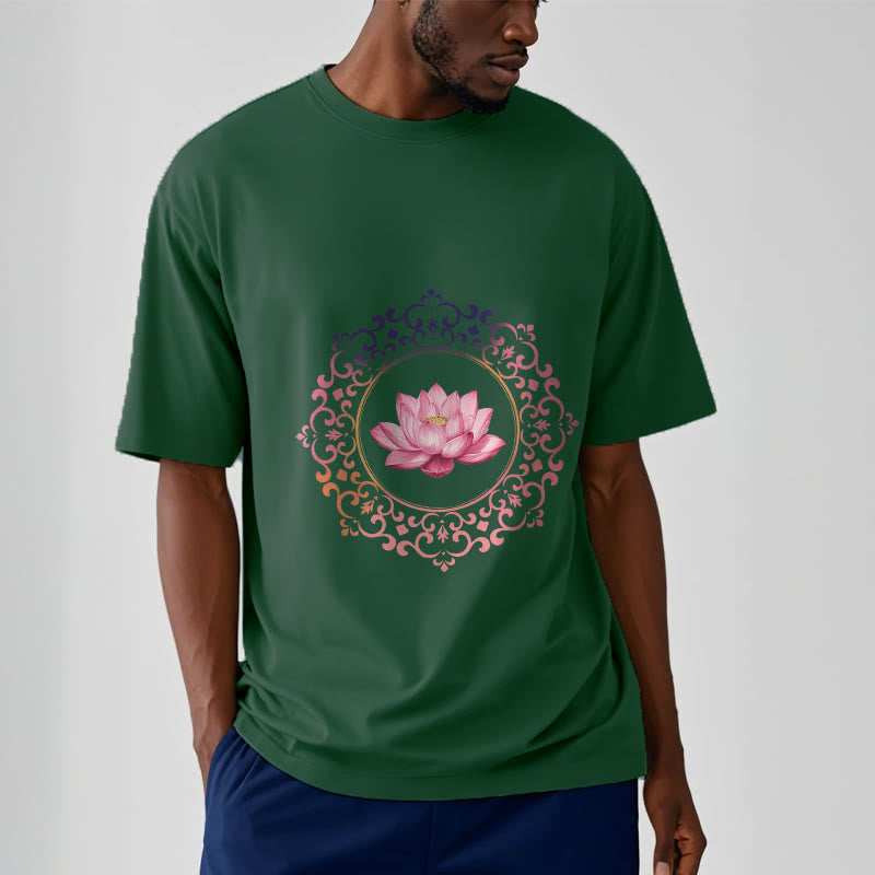 T-shirt en coton à motif de lotus rose et mandala avec Buddha Stones - image 11