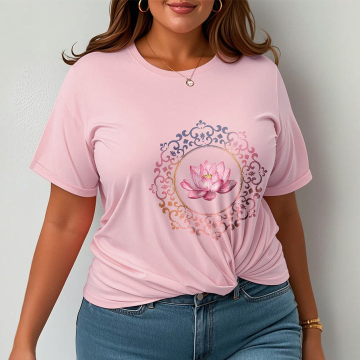 T-shirt en coton à motif de lotus rose et mandala avec Buddha Stones - image 13