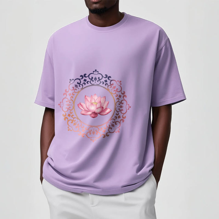 T-shirt en coton à motif de lotus rose et mandala avec Buddha Stones - image 17