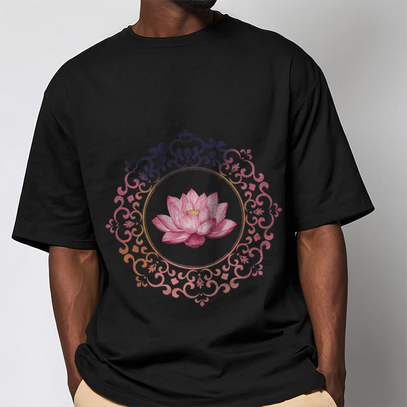 T-shirt en coton à motif de lotus rose et mandala avec Buddha Stones - image 1