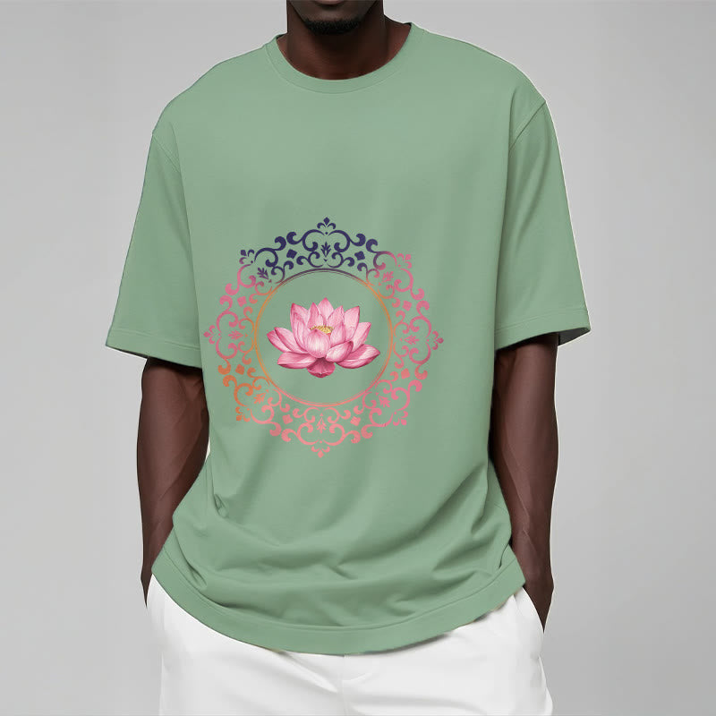 T-shirt en coton à motif de lotus rose et mandala avec Buddha Stones - image 15