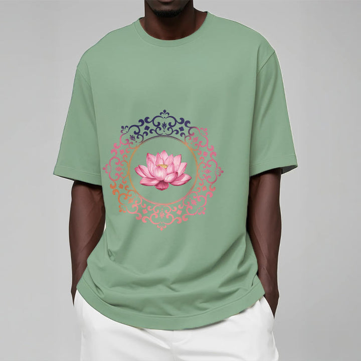 T-shirt en coton à motif de lotus rose et mandala avec Buddha Stones - image 15