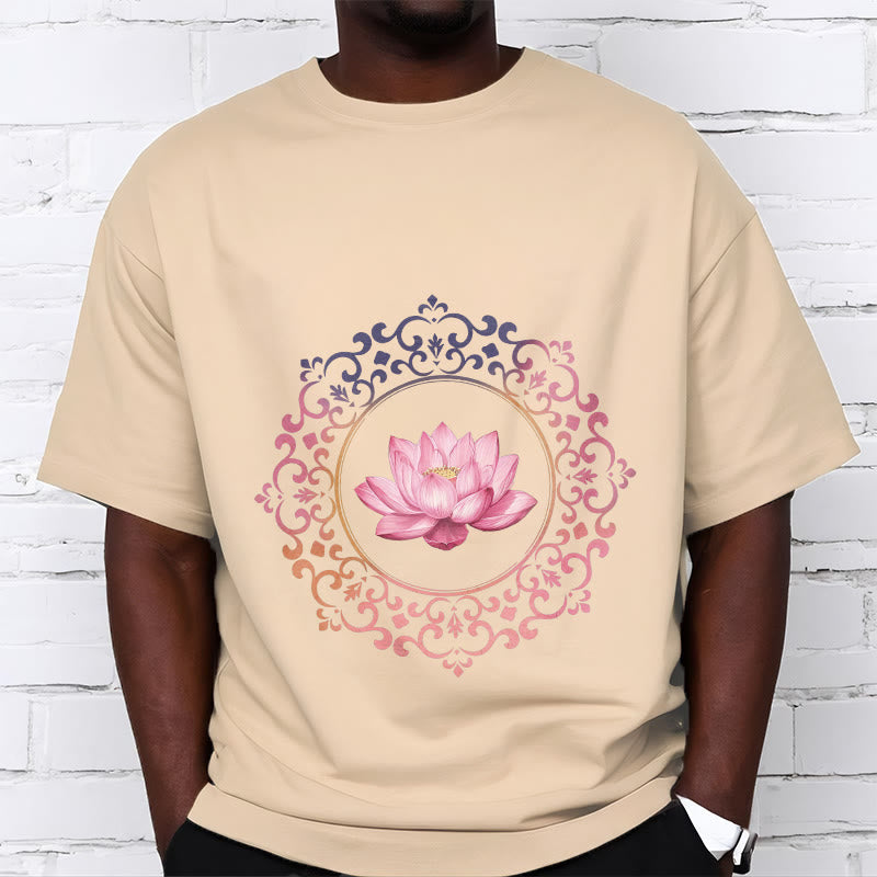 T-shirt en coton à motif de lotus rose et mandala avec Buddha Stones - image 9