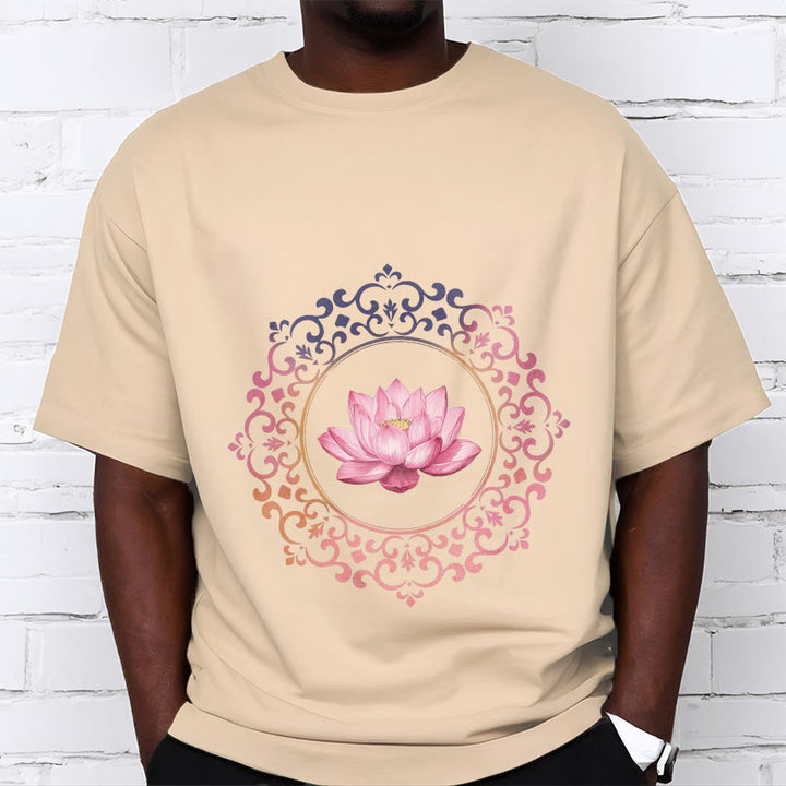 T-shirt en coton à motif de lotus rose et mandala avec Buddha Stones - image 9