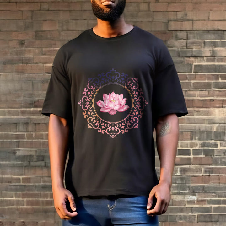 T-shirt en coton à motif de lotus rose et mandala avec Buddha Stones - image 2