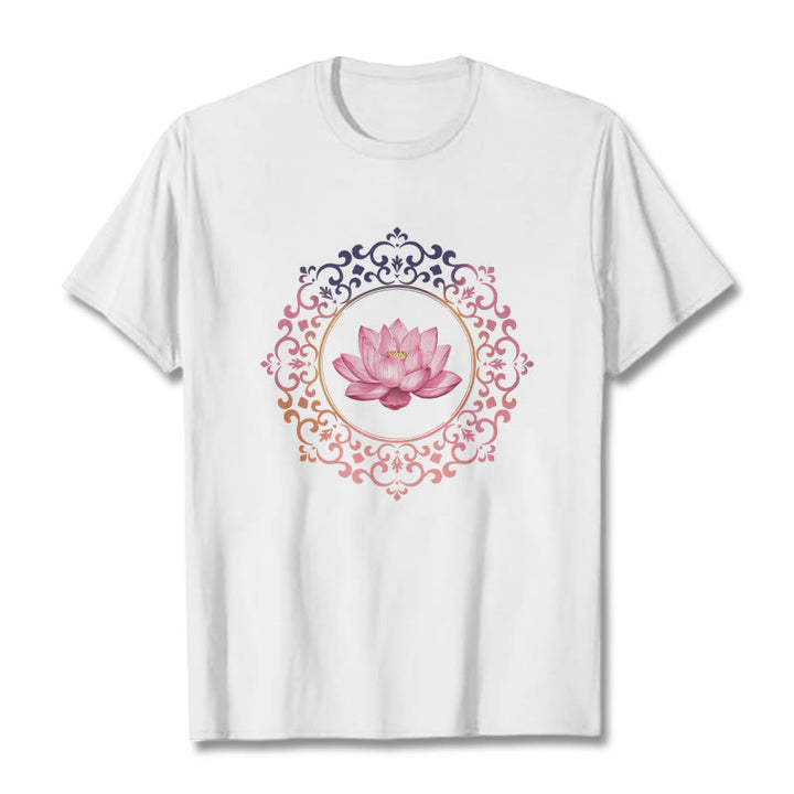 T-shirt en coton à motif de lotus rose et mandala avec Buddha Stones - Blanc - 2XL - image 5