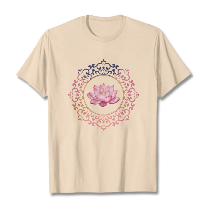 T-shirt en coton à motif de lotus rose et mandala avec Buddha Stones - Bisque - 2XL - image 8