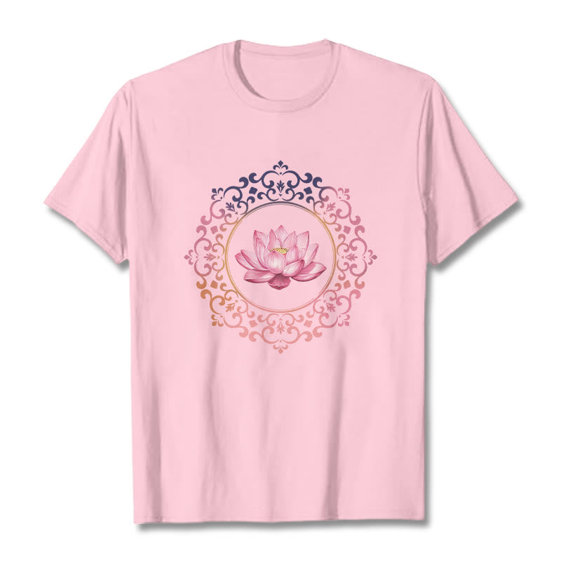 T-shirt en coton à motif de lotus rose et mandala avec Buddha Stones - Rose clair - 2XL - image 12