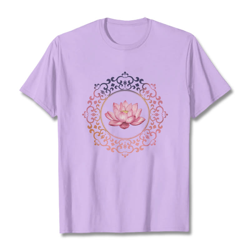 T-shirt en coton à motif de lotus rose et mandala avec Buddha Stones - Prune - 2XL - image 16
