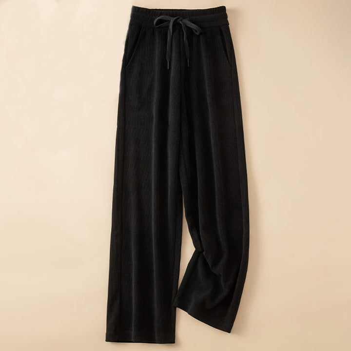 Pantalon large en coton avec poches pour femme Buddha Stones, couleur unie, automne - Noir - US14，UK/AU18，EU46 (4XL) - image 10