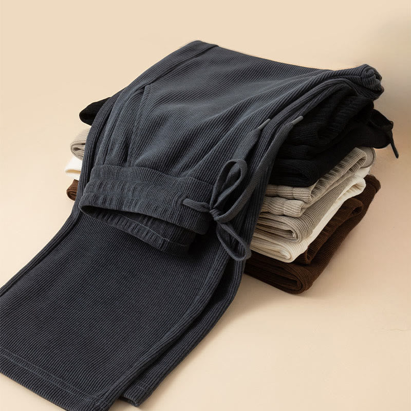 Pantalon large en coton avec poches pour femme Buddha Stones, couleur unie, automne - image 1