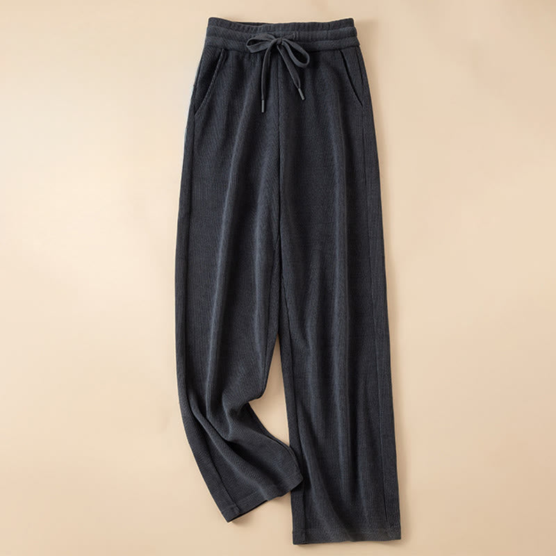 Pantalon large en coton avec poches pour femme Buddha Stones, couleur unie, automne - Bleu nuit - US14，UK/AU18，EU46 (4XL) - image 0