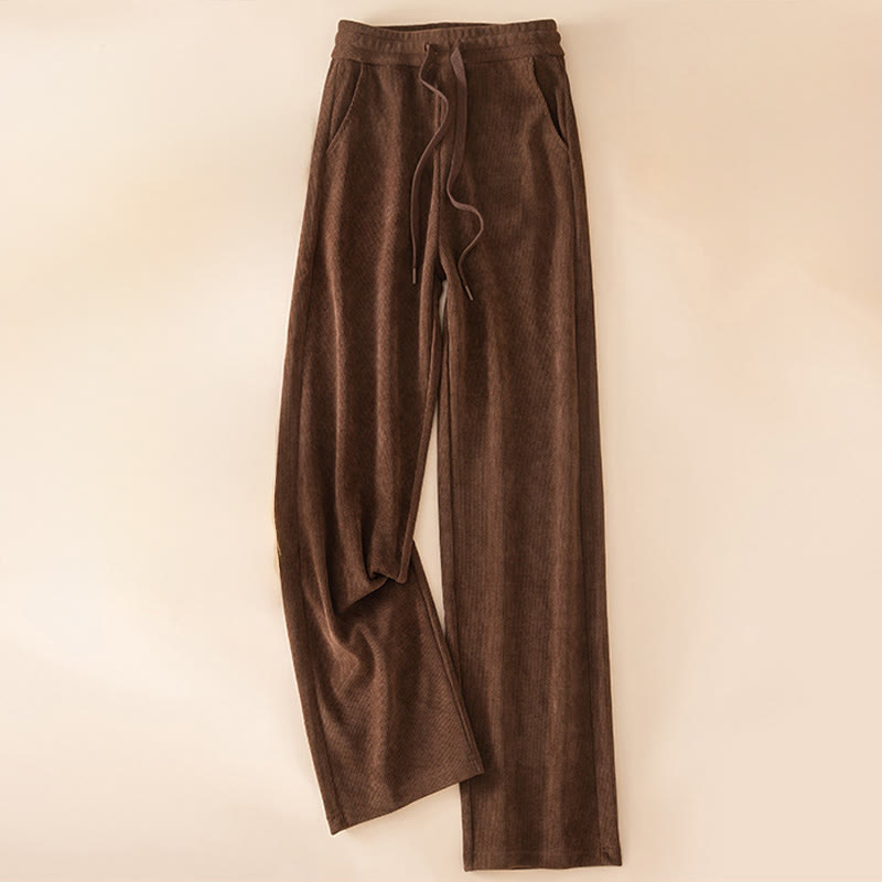 Pantalon large en coton avec poches pour femme Buddha Stones, couleur unie, automne - Terre de sienne - US14，UK/AU18，EU46 (4XL) - image 3