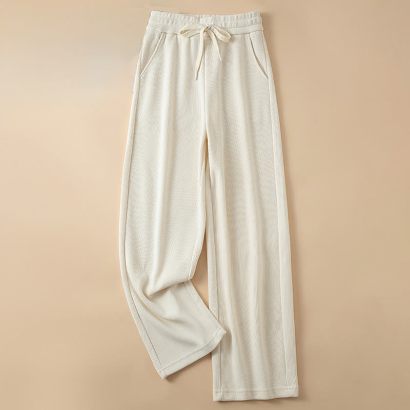 Pantalon large en coton avec poches pour femme Buddha Stones, couleur unie, automne - OldLace - US14，UK/AU18，EU46 (4XL) - image 14