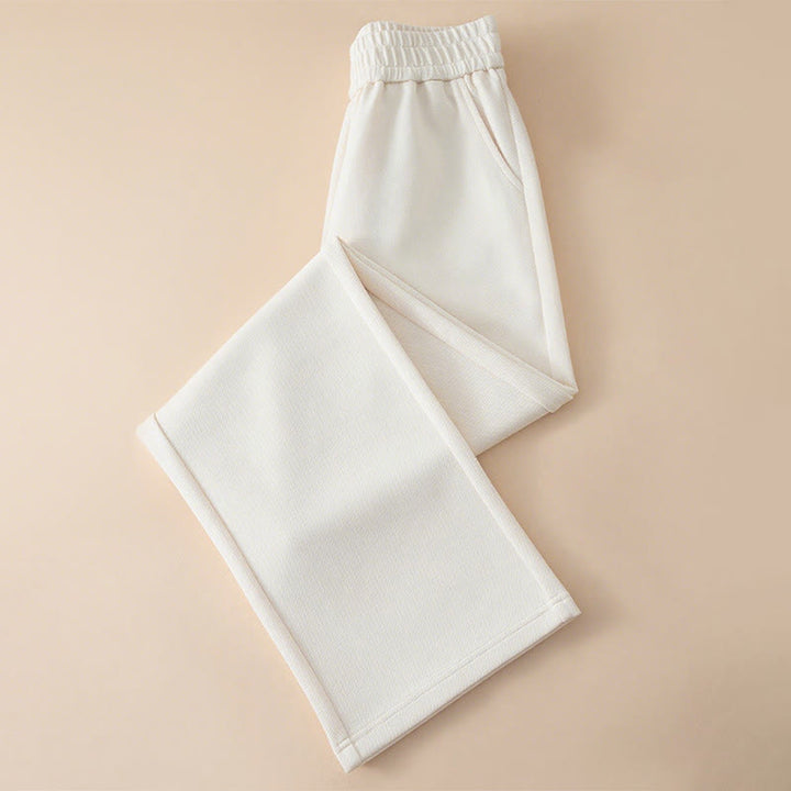 Pantalon large en coton uni taille haute avec poches pour femme Buddha Stones - FloralBlanc - US12，UK/AU16，EU44 (3XL) - image 3