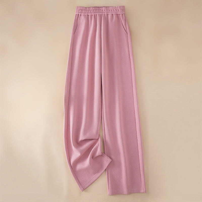 Pantalon large en coton uni taille haute avec poches pour femme Buddha Stones - Rose clair - US12，UK/AU16，EU44 (3XL) - image 14