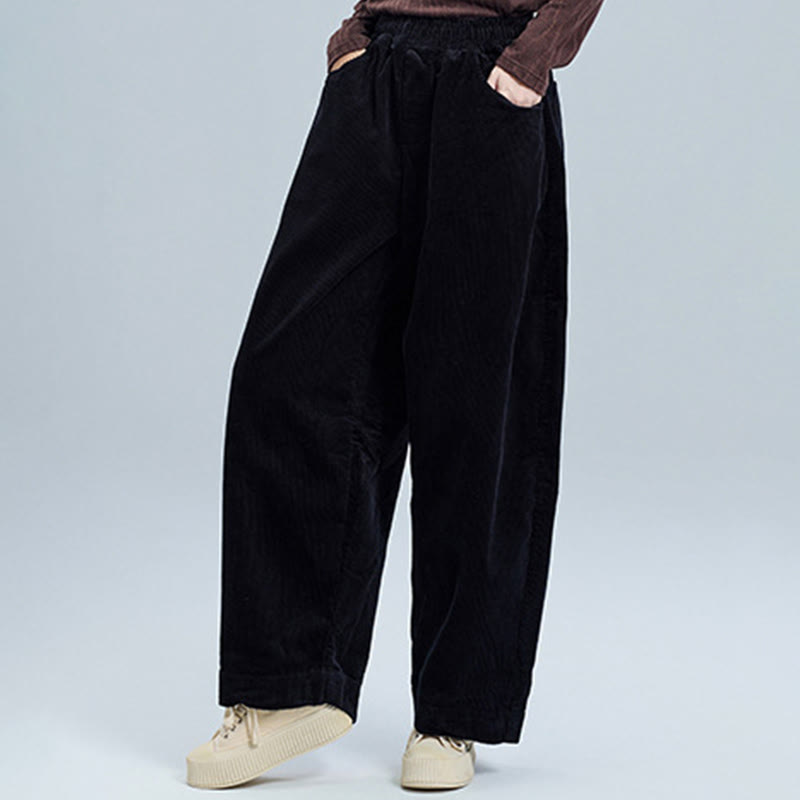 Pantalon d' Buddha Stones en velours côtelé de coton pour femme, longueur cheville, uni, avec poches, design simple - image 6