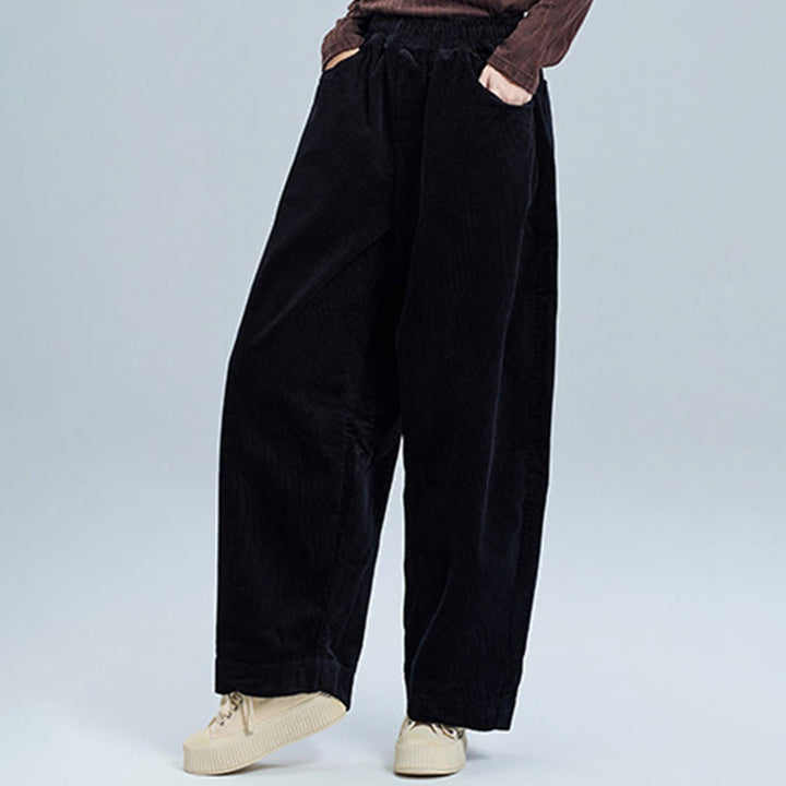 Pantalon d' Buddha Stones en velours côtelé de coton pour femme, longueur cheville, uni, avec poches, design simple - image 6