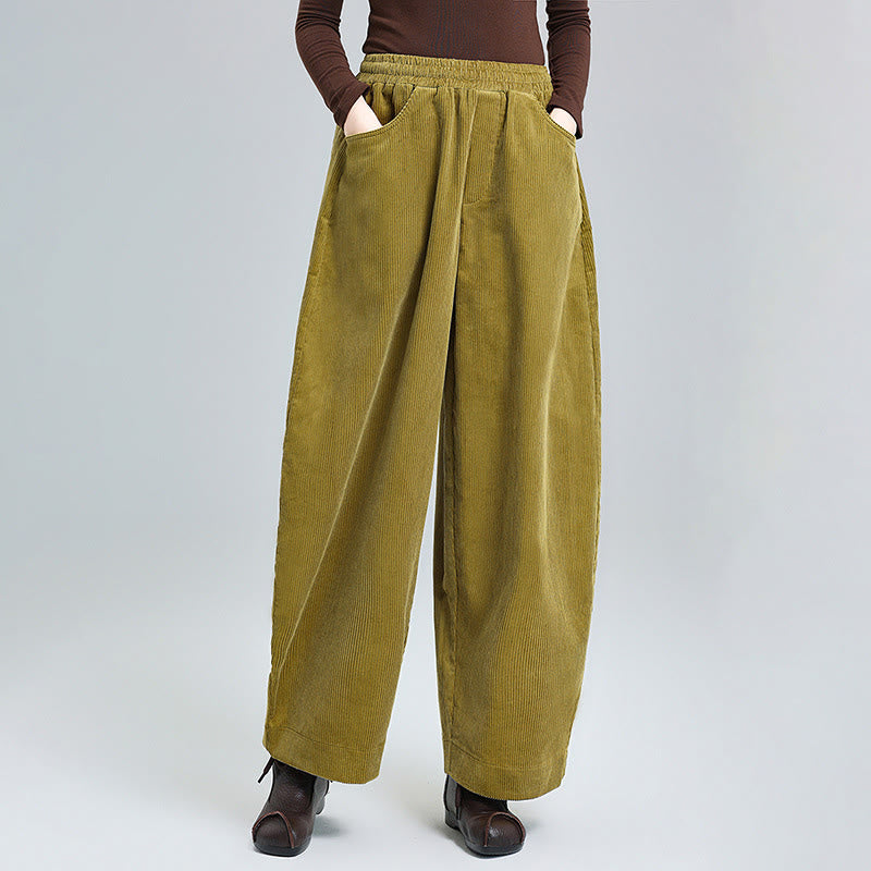 Pantalon d' Buddha Stones en velours côtelé de coton pour femme, longueur cheville, uni, avec poches, design simple - Verge d'or - US8-10，UK/AU12-14，EU40-42 (2XL) - image 7