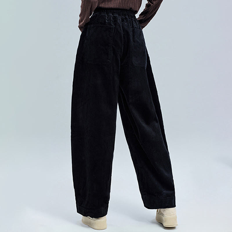 Pantalon d' Buddha Stones en velours côtelé de coton pour femme, longueur cheville, uni, avec poches, design simple - image 4