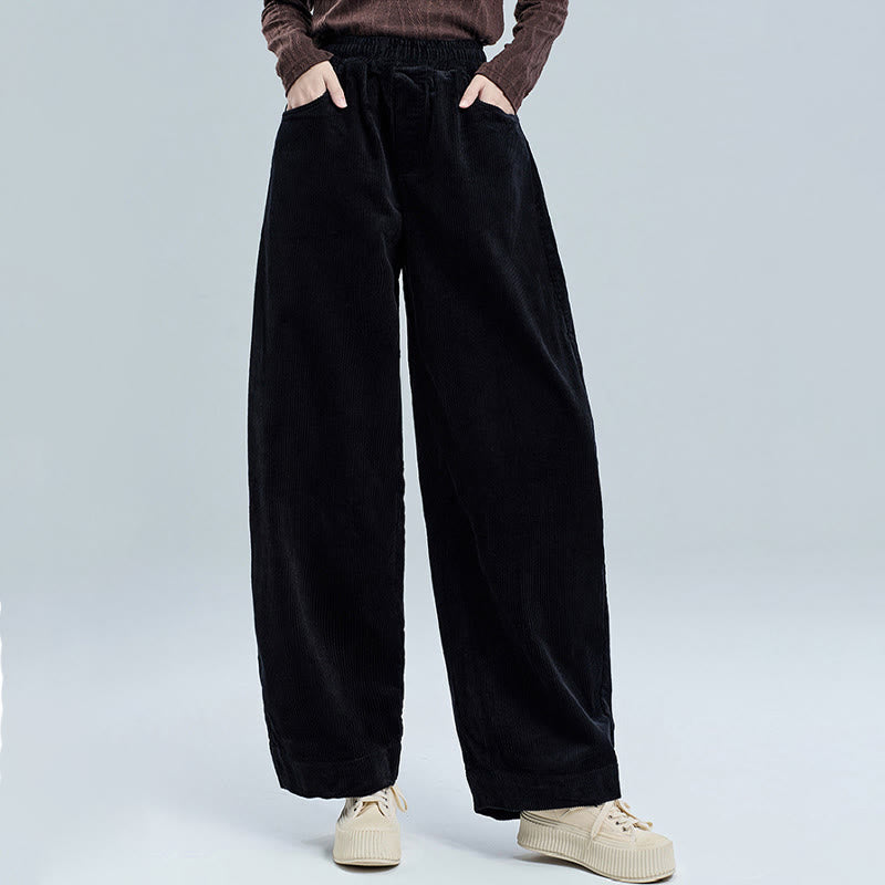 Pantalon d' Buddha Stones en velours côtelé de coton pour femme, longueur cheville, uni, avec poches, design simple - image 1