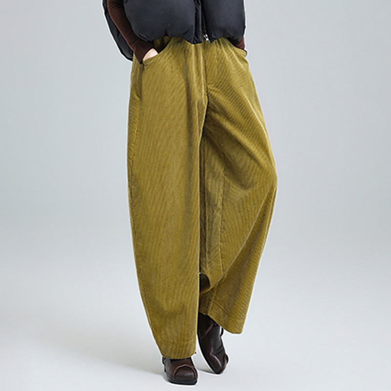 Pantalon en velours côtelé uni pour femme Buddha Stones, longueur cheville, design simple, avec poches - image 12