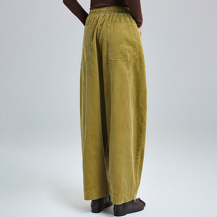 Pantalon d' Buddha Stones en velours côtelé de coton pour femme, longueur cheville, uni, avec poches, design simple - image 9