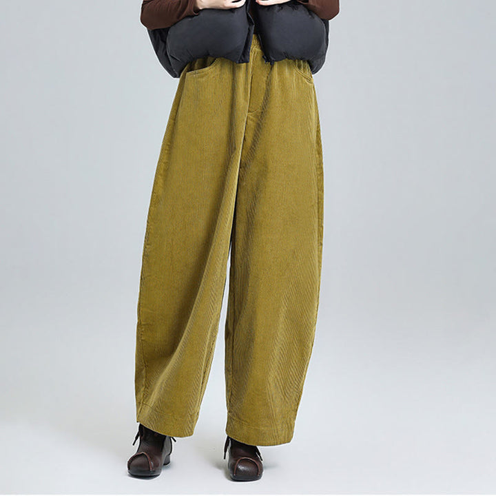 Pantalon en velours côtelé uni pour femme Buddha Stones, longueur cheville, design simple, avec poches - image 10
