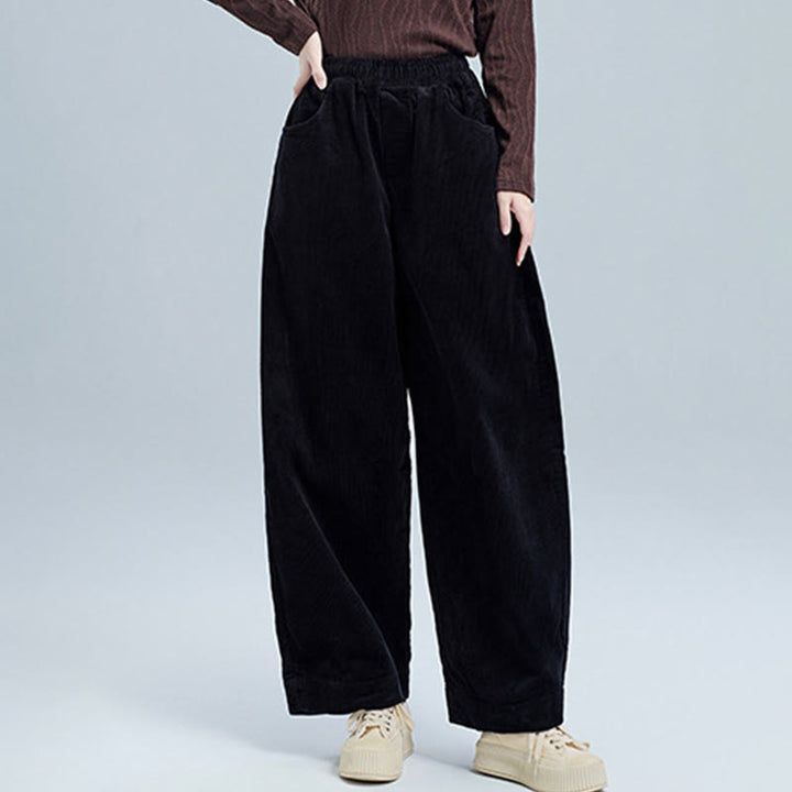 Pantalon en velours côtelé uni pour femme Buddha Stones, longueur cheville, design simple, avec poches - image 2