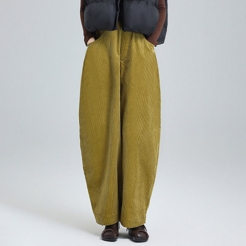 Pantalon en velours côtelé uni pour femme Buddha Stones, longueur cheville, design simple, avec poches - image 11