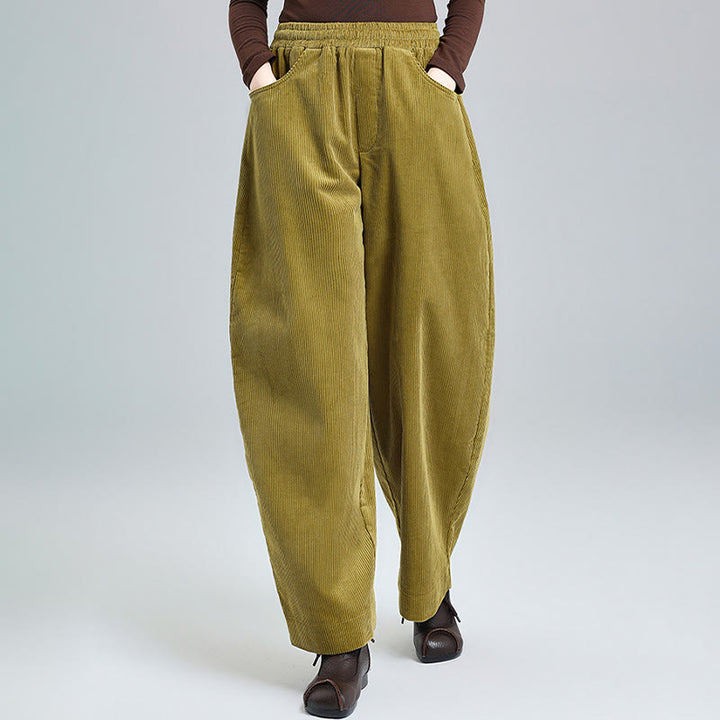 Pantalon d' Buddha Stones en velours côtelé de coton pour femme, longueur cheville, uni, avec poches, design simple - image 8