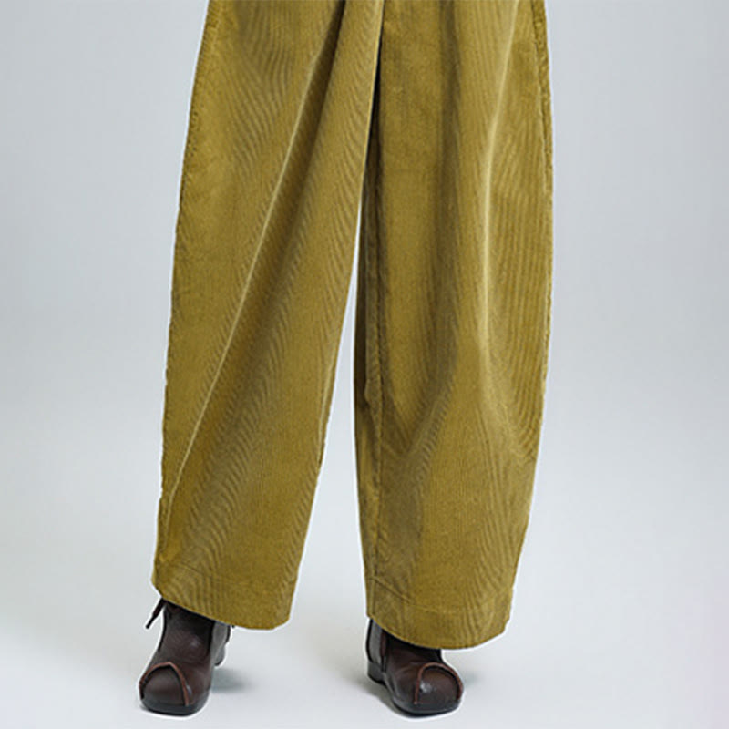 Pantalon en velours côtelé uni pour femme Buddha Stones, longueur cheville, design simple, avec poches - image 13