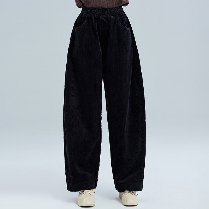 Pantalon d' Buddha Stones en velours côtelé de coton pour femme, longueur cheville, uni, avec poches, design simple - image 5