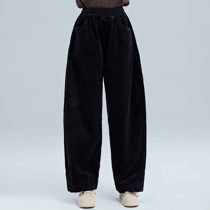 Pantalon d' Buddha Stones en velours côtelé de coton pour femme, longueur cheville, uni, avec poches, design simple - image 5
