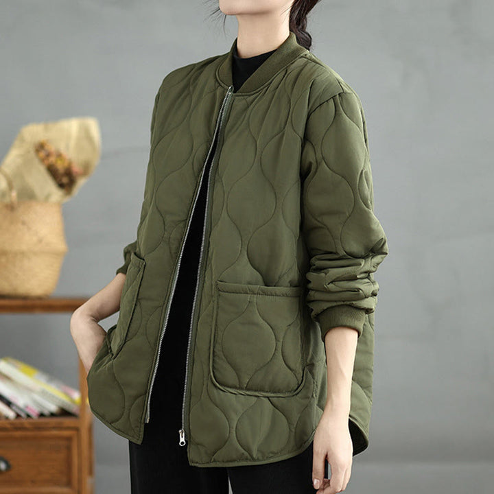 Veste à manches longues en coton avec fermeture éclair et poches pour femme Buddha Stones - OliveDrab - US14，UK/AU18，EU46 (4XL) - image 0