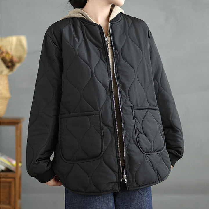 Veste à manches longues en coton avec fermeture éclair et poches pour femme Buddha Stones - Noir - US14，UK/AU18，EU46 (4XL) - image 10