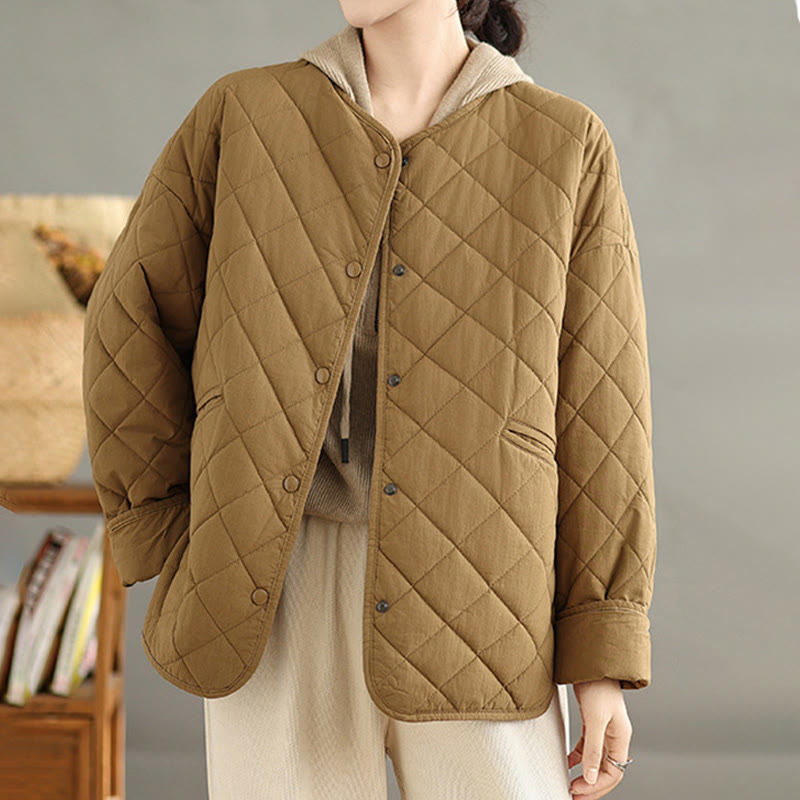 Veste matelassée thermique à manches longues et poches pour femme Buddha Stones, en coton, avec boutons - image 1