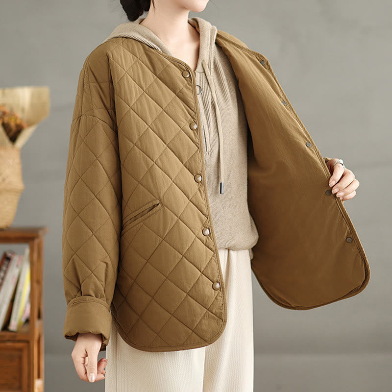 Veste matelassée thermique à manches longues et poches pour femme Buddha Stones, en coton, avec boutons - image 4