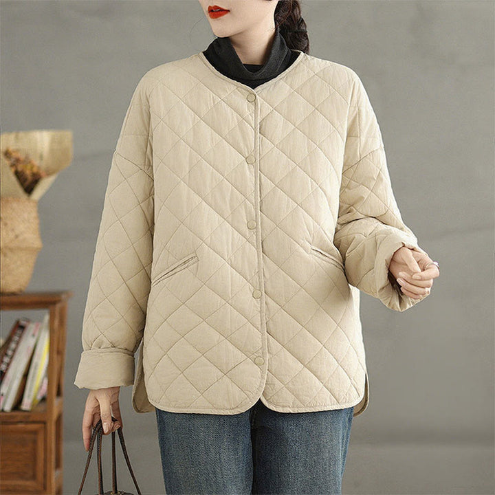 Veste matelassée thermique à manches longues et poches pour femme Buddha Stones, en coton, avec boutons - Beige - US14，UK/AU18，EU46 (2XL) - image 10