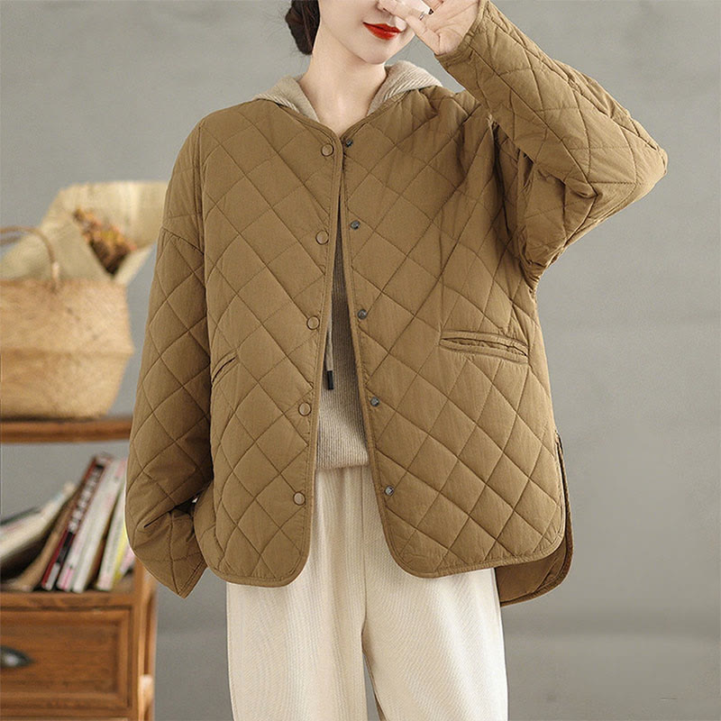 Veste matelassée thermique à manches longues et poches pour femme Buddha Stones, en coton, avec boutons - Verge d'or - US14，UK/AU18，EU46 (2XL) - image 0