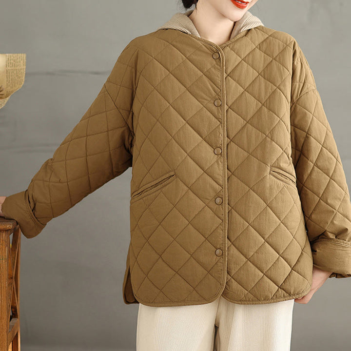 Veste matelassée thermique à manches longues et poches pour femme Buddha Stones, en coton, avec boutons - image 3