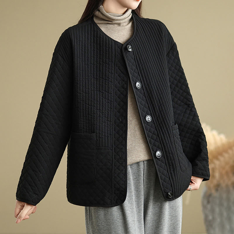 Veste en coton à manches longues et poches pour femme, style vintage, boutons et design simple, Buddha Stones - image 1