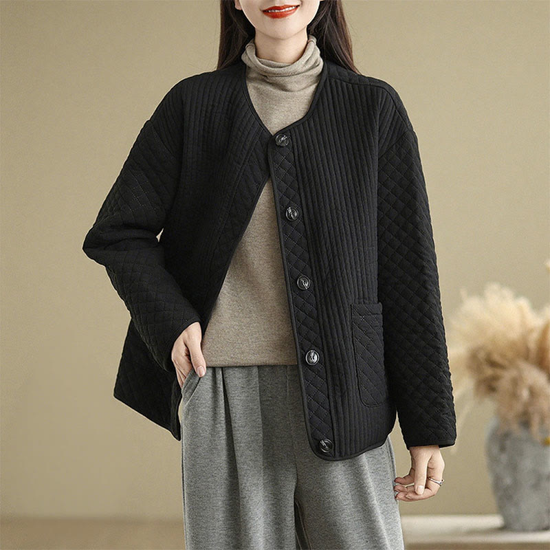 Veste en coton à manches longues et poches pour femme, style vintage, boutons et design simple, Buddha Stones - Noir - US12，UK/AU16，EU44 (2XL) - image 0