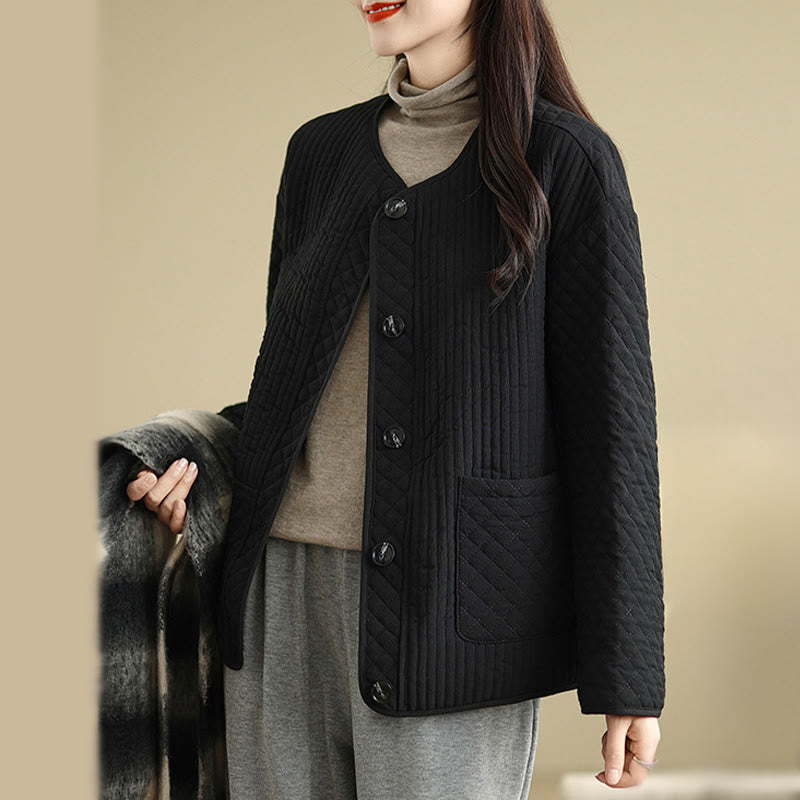 Veste en coton à manches longues et poches pour femme, style vintage, boutons et design simple, Buddha Stones - image 5