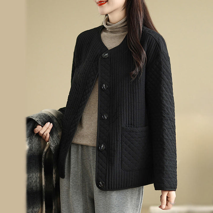 Veste en coton à manches longues et poches pour femme, style vintage, boutons et design simple, Buddha Stones - image 5