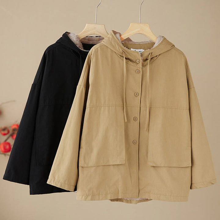 Veste à capuche à manches longues pour femme Buddha Stones, doublure polaire thermique en coton avec poches - image 12